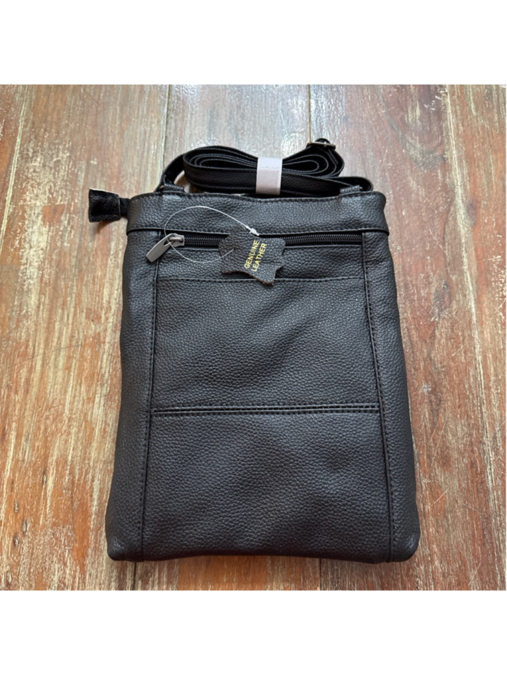 Genuine Leather Crossbody Bag Black Pebble Leather Multi-Zip Travel Pockets - Picture 6 of 9